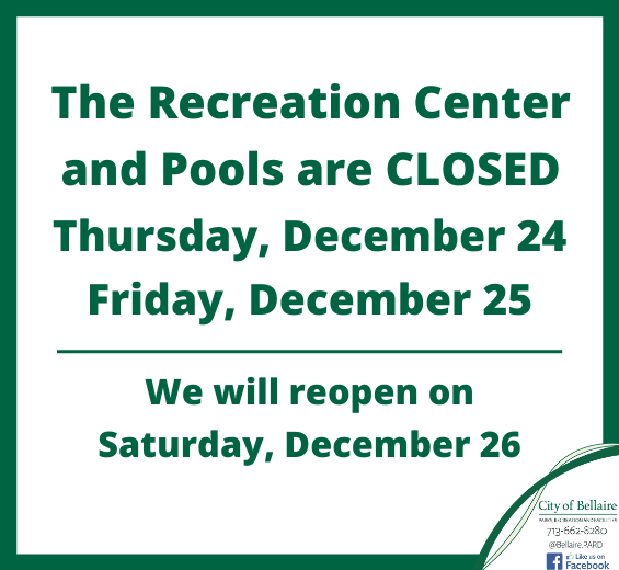 Rec Center Closed Dec 24-25