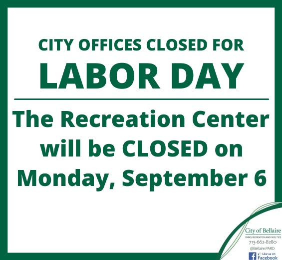 Newsflash - Rec Center Closed Labor Day Sept. 6