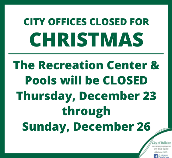 Newsflash - Rec Center Closed Christmas Dec. 23-26