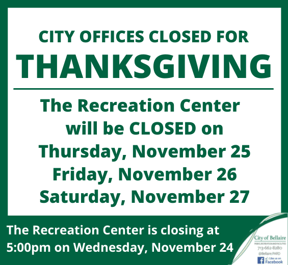 Newsflash - Rec Center Closed Thanksgiving Nov. 25-26 (1)