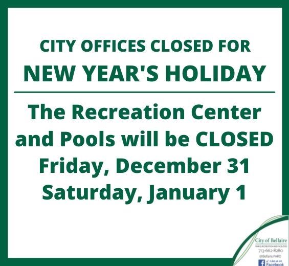 Rec Center Closed New Years - Jan 31